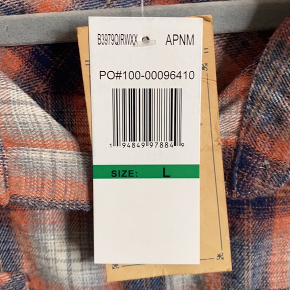 Democracy Women's Orange & Blue Plaid Button-Down Shirt Frayed Hem size Large - Picture 6 of 9